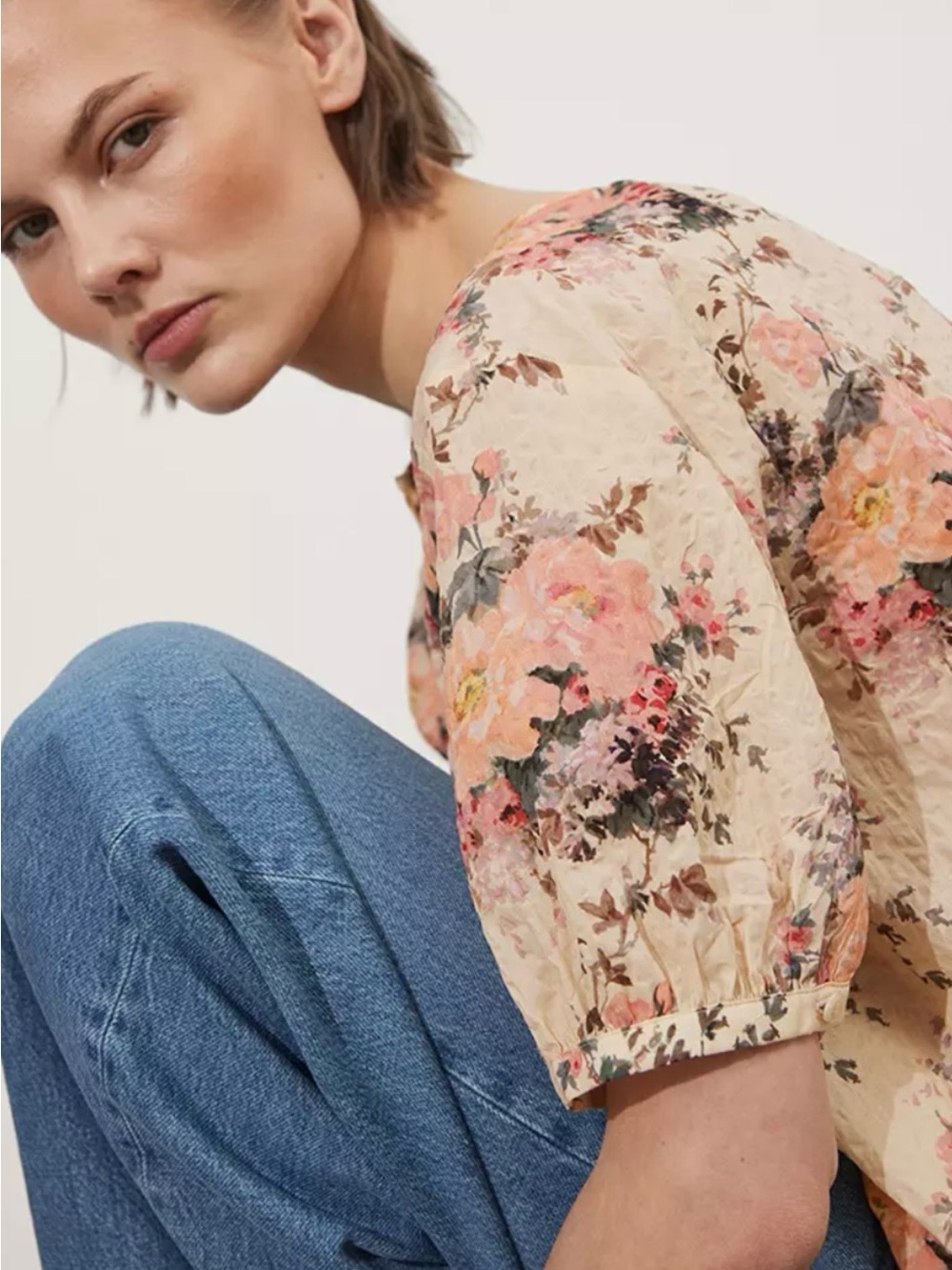 & Other Stories Floral Puff-Sleeve Blouse